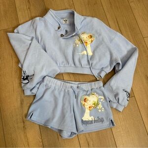 Boys Lie Perpetual Feelings Cropped Sweatshirt Shorts Matching Set Size S/M Blue